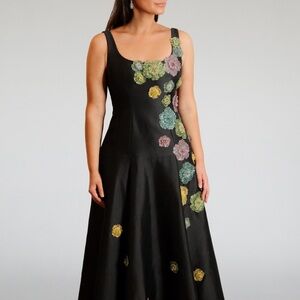 Floral Embroidered Black Dress